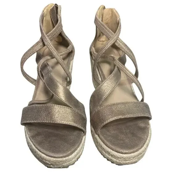 Eileen Fisher Metallic Leather Wanda Espadrille Wedge Sandal Women's Size 7 - Picture 2 of 7